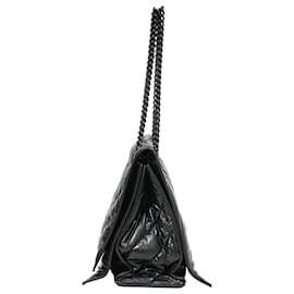 Balenciaga-Sac à épaule Large Crush matelassé Balenciaga en cuir noir-Noir