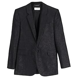 Saint Laurent-Blazer simple en laine noire à jacquard floral Saint Laurent-Noir
