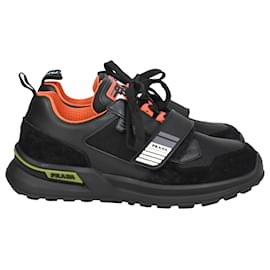 Prada-Prada Mechano Sneakers in Black Orange Leather-Black