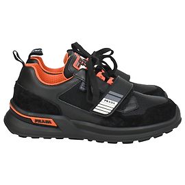 Sneakers Mechano Prada in pelle nera e arancione Nero