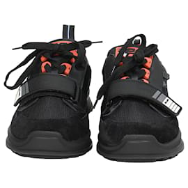 Prada-Prada Mechano Sneakers in Black Orange Leather-Black