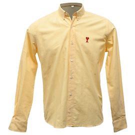 Camisa com colarinho abotoado AMI em algodão orgânico xadrez gingham amarelo com logotipo bordado Amarelo
