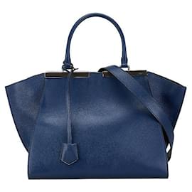 Fendi-Sac en cuir Trois Jours 2way FENDI bleu 8BH279-Bleu