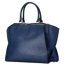 Fendi-Sac en cuir Trois Jours 2way FENDI bleu 8BH279-Bleu