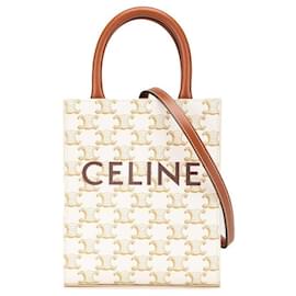Céline-CELINE PVC Leather Triomphe Vertical Cabas Mini 2way Bag Beige Ivory Ladies-Brown,Beige