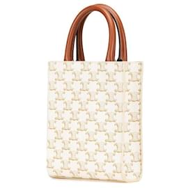 Céline-CELINE PVC Leather Triomphe Vertical Cabas Mini 2way Bag Beige Ivory Ladies-Brown,Beige