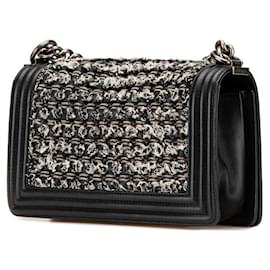 Chanel-CHANEL Boy Chanel 25 Leather & Tweed 2way Shoulder Bag Black 23 Series-Black
