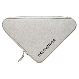 Balenciaga-Pochette en cuir à paillettes Triangle Balenciaga Argent 476976-Argenté,Métallisé