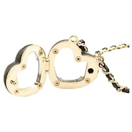 Chanel-CHANEL Lambskin Coco Mark Heart Mirror Pendant Necklace Black Gold B22K-Black