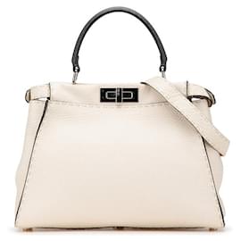 Fendi-Sac FENDI Peekaboo Regular Selaria 2way en cuir blanc 8BN290-Blanc