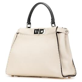 Fendi-Sac FENDI Peekaboo Regular Selaria 2way en cuir blanc 8BN290-Blanc