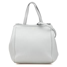 Céline-CELINE Small Folded Cabas Leather 2way Bag Grey-Grey