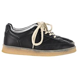 Maison Martin Margiela-MM6 Maison Margiela Panelled Lace-Up Sneakers in Black Leather-Black