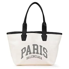 Balenciaga-Sac à main ouvert en toile et cuir avec logo New York BALENCIAGA, blanc 692068-Blanc