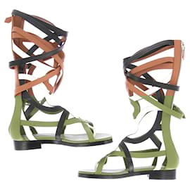 Hermès-HERMES Sandals T.EU 38 Leather-Brown