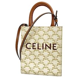 Céline-Celine Triomphe Mini Vertical Cabas Handbag-Brown,White