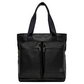 Freeman Porter-Porter Yoshida Black Leather Tote Bag-Black