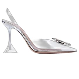 Amina Muaddi-Glass Slingback-Silvery