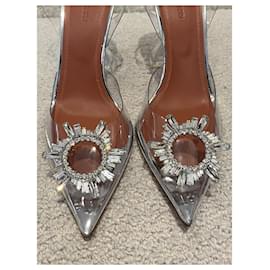 Amina Muaddi-Glass Slingback-Silvery