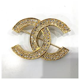 Chanel-Chanel Rhinestone Brooch-Golden