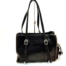 Fendi-Sac à main mini en cuir cousu Selleria de Fendi-Noir