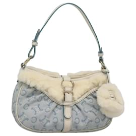 Céline-CELINE C Macadam Canvas Shoulder Bag Light Blue Gold Auth MX095-Golden,Light blue