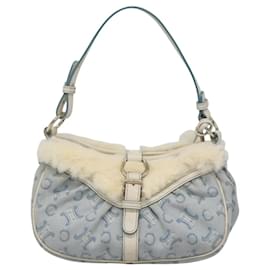 Céline-CELINE C Macadam Canvas Shoulder Bag Light Blue Gold Auth MX095-Golden,Light blue