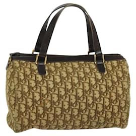 Christian Dior-Christian Dior Trotter Canvas Boston Bag Brown Gold Auth MX284-Brown,Golden