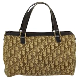 Christian Dior-Christian Dior Trotter Canvas Boston Bag Brown Gold Auth MX284-Brown,Golden