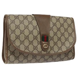 GUCCI GG Supreme Web Sherry Line Clutch Bag PVC Bege 89 01 030 Auth ep8459 Bege