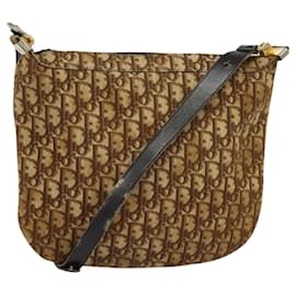 Christian Dior-Christian Dior Trotter Canvas Shoulder Bag Brown Gold Auth BD1551-Brown,Golden