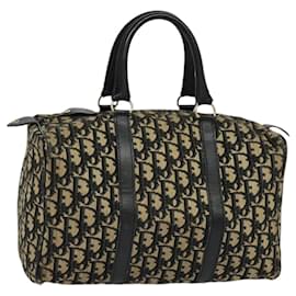 Christian Dior-Christian Dior Trotter Canvas Boston Bag Black Gold Auth ep8519-Black,Golden