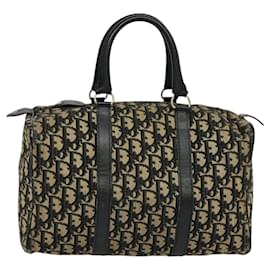Christian Dior-Christian Dior Trotter Canvas Boston Bag Black Gold Auth ep8519-Black,Golden