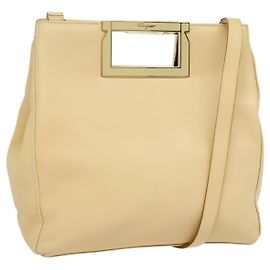 Sac à main Salvatore Ferragamo en cuir 2 voies beige doré Auth KD546 Beige Doré