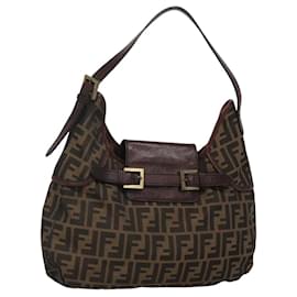 Fendi-Sac à bandoulière en toile Zucca FENDI noir marron Auth BD1699-Marron,Noir