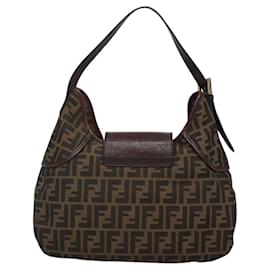 Fendi-Sac à bandoulière en toile Zucca FENDI noir marron Auth BD1699-Marron,Noir