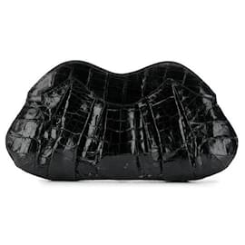 Autre Marque-A.N.G.E.L.O. Vintage Cult Black Crocodile Clutch - 2000s-Black