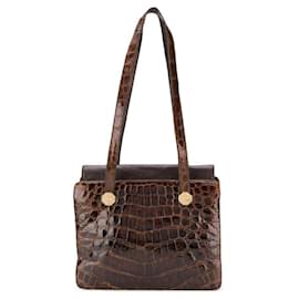 Autre Marque-A.N.G.E.L.O. Vintage Cult Brown Crocodile Bag-Brown