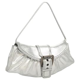 Céline-CELINE Shoulder Bag Leather Silver Auth KD389-Silvery