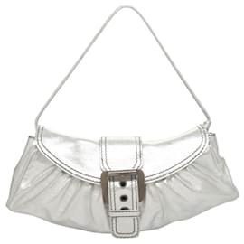 Céline-CELINE Shoulder Bag Leather Silver Auth KD389-Silvery