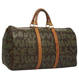 Louis Vuitton-LOUIS VUITTON Monogram Graffiti Keepall 50 Boston Bag Khaki M92196 Auth 115992-Khaki