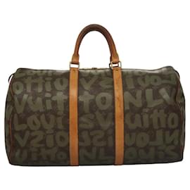 Louis Vuitton-LOUIS VUITTON Monogram Graffiti Keepall 50 Boston Bag Khaki M92196 Auth 115992-Khaki