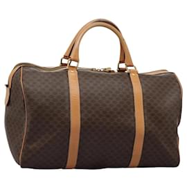Céline-CELINE Macadam Canvas Boston Bag PVC Leather Brown Gold Auth mr1215-Brown,Golden