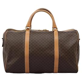 Céline-CELINE Macadam Canvas Boston Bag PVC Leather Brown Gold Auth mr1215-Brown,Golden