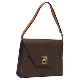 Céline-CELINE Macadam Canvas Shoulder Bag PVC Leather Brown Gold Auth MX221-Brown,Golden