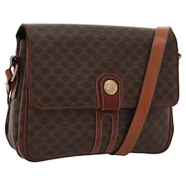 Céline-CELINE Macadam Canvas Shoulder Bag PVC Leather Brown Gold Auth MX296-Brown,Golden