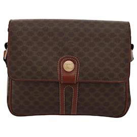 Céline-CELINE Macadam Canvas Shoulder Bag PVC Leather Brown Gold Auth MX296-Brown,Golden
