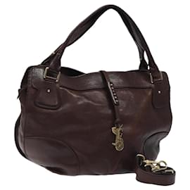 Céline-CELINE Bitter Sweets Hand Bag Leather Brown Gold Auth mr1228-Brown,Golden
