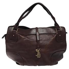 Céline-CELINE Bitter Sweets Hand Bag Leather Brown Gold Auth mr1228-Brown,Golden