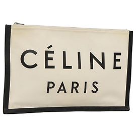 Céline CELINE Clutch Bag Canvas White Black Auth bs24215 Black White